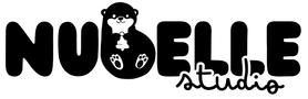 Black logo text reading 'NUBELLE studio' with a stylized otter graphic inside the letter B, shown on a plain white background.